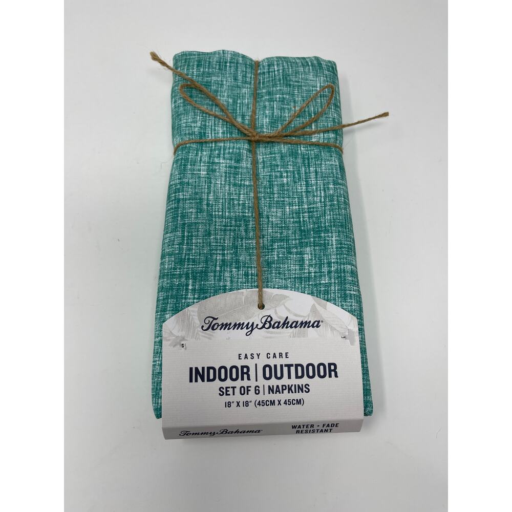 Tommy Bahama Napkins Easy Care Indoor Outdoor Teal White 6pc NEW